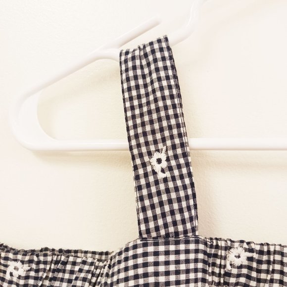 WESTPORT Navy Gingham Embroidered Off the Shoulder Blouse Size XS - Picture 2 of 8